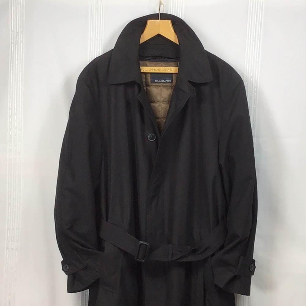 Bill Blass Black Single-Breasted Belted Removable Liner Trench Coat Sz.42R